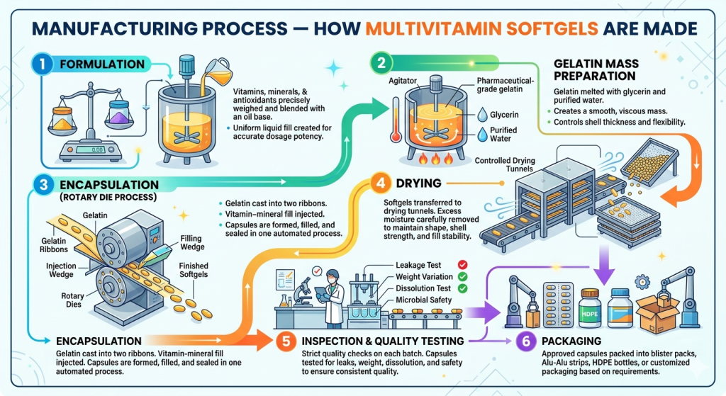 Manufacturing Process — How Multivitamin Softgels Are Made